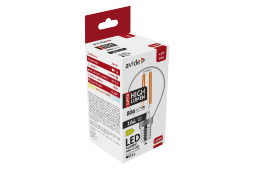 Bec LED Filament Mini Globe 4.9W E14 WW 2700K Avide Super High Lumen