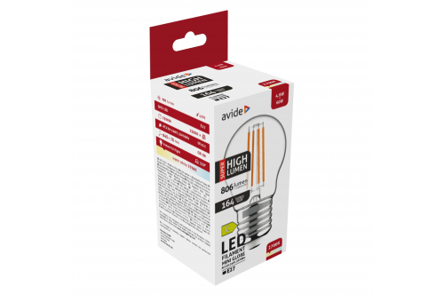 Bec LED Filament Mini Globe 4.9W E27 WW 2700K Super High Lumen Avide