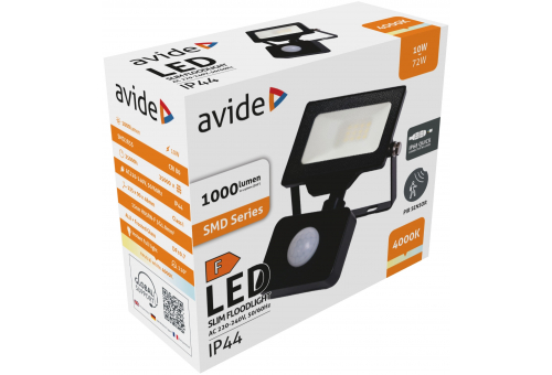 Avide LED Frosted Flood Light Slim SMD 10W NW 4000K PIR with Quick Connector